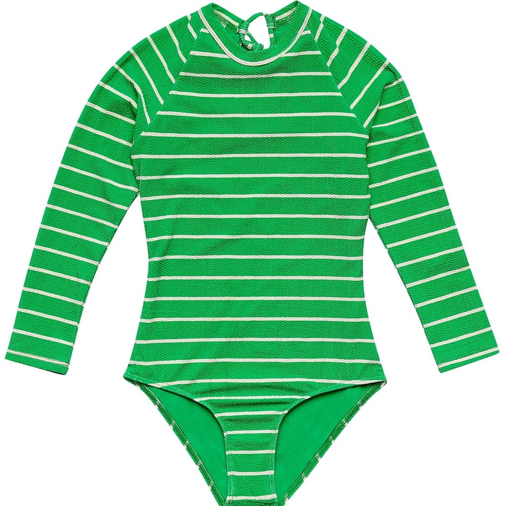 Splendid Green and White Striped Kids Swim One Piece Size 8